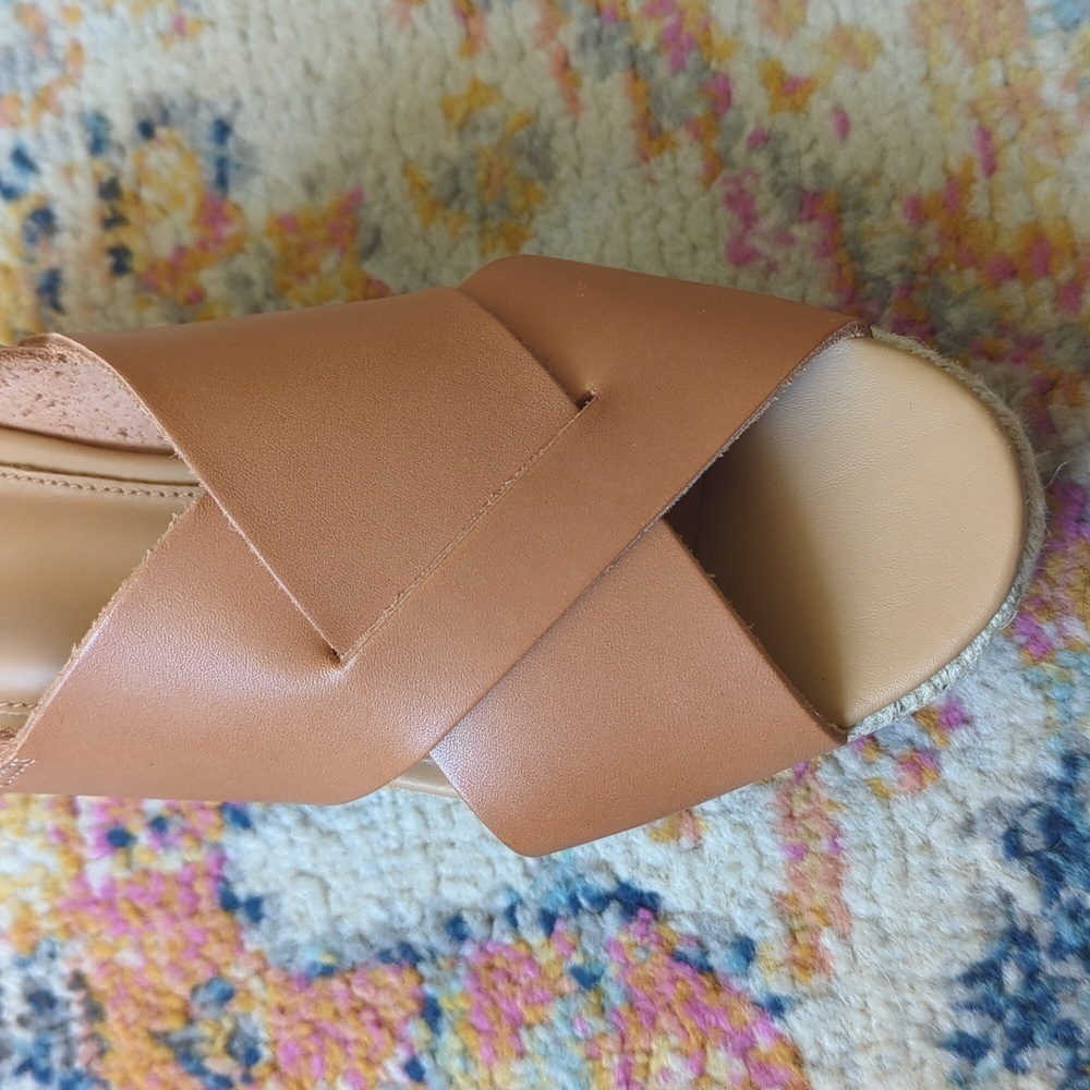 Soludos Amalfi Leather Criss Cross Espadrille Platform Heeled Sandals Nude Tan 7 - Picture 11 of 16
